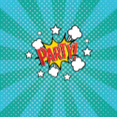 Comic PARTY buchen! Aufkleber