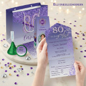 Fallende Lila Glitzer 80. Geburtstagspartei Einladung