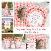 Coquette Berry First Birthday Red Gingham Photo  Kissen