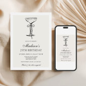 Black Bow Champagne Coupe Birthday Invitation Einladung