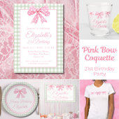 Coquette Pink Bow und Sage Gingham Birthday Pappteller