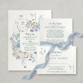 Eleganter Blue Romantic Classic QR CODE Wedding RSVP Karte