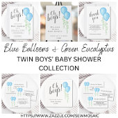 Blue Balloon Twins Couples Baby Dusche Runder Aufkleber