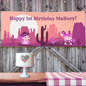 Rosa Western Cowgirl Wüste Alter 1 Geburtstag Banner