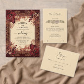 Elegant Victorian Red Gold Wedding Menu Menükarte (Personalisiere diese Kollektion eines unabhängigen Creators.)