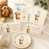 Bearly Wait blue Balloon Baby Shower QR Code  Einladung