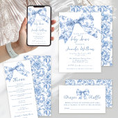 Blue Toile Bow Babydusche Windelwanne Begleitkarte