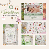 Niedliche Grüne Pastel Watercolor Weihnachtsmuster Geschenkpapier Set