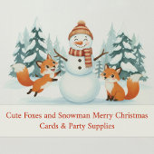 Cute Foxes and Snowman Merry Christmas Serviette