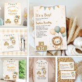 Cute Lion Watercolor Baby Shower Boy Dankeskarte