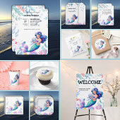 Niedliche Meerjungfrau Unterwasserfarbe Babydusche Einladung