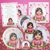 Es ist ein Mädchen | Pink Floral Girl's Baby Showe Pappteller