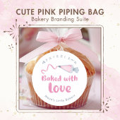 Süße rosa Spritztüte 'Mit Liebe gebacken' Runder Aufkleber