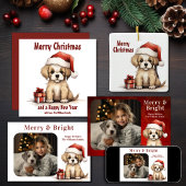 Personalisierter Niedlicher Santa Puppy Dog 1. Wei Keramikornament
