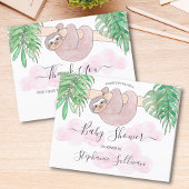 Budget Pink Sloth Baby Dusche Danke Karte