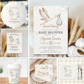 Neutral Stork Baby Shower – Sky with White Stork Einladung
