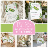 Cute Two Peas in A Pod Pink Girl Twins Baby Shower Gästebuch