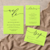Cyber Lime Jet Black Simple Script Wedding Dinner Menükarte (Personalisiere diese Kollektion eines unabhängigen Creators.)