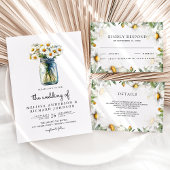 Rustic Daisies Floral Wedding RSVP Karte