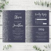 Dunkelblaue Silber-Glitter-QR-Code-Hochzeit Einladung (Personalisiere diese Kollektion eines unabhängigen Creators.)