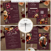 Dark Elegant Autumn Floral Burgundy Wedding Dinner RSVP Karte