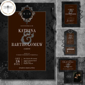 Dark Gothic Black Floral Satin Damask Brown Einladung