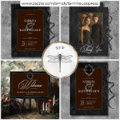 Dark Gothic Black Floral Satin Damask Brown Begleitkarte