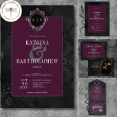 Dunkelgotische Schwarze Flora Damaskus Weinhochzei Einladung