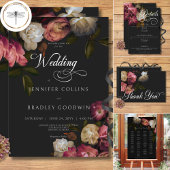 Dark Moody Burgundy & Cream Peonies Black Wedding Einladung