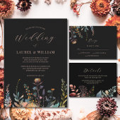 Dark Moody Elegant Floral Black Wedding Dankeskarte