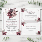 Dusty Pink Burgundy Floral Frame QR Code Wedding Einladung (Personalisiere diese Kollektion eines unabhängigen Creators.)
