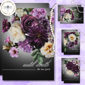 Dark Moody Midnight Lila Floral Romance QR Code RSVP Karte