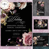 Dark Moody Pastel Opulent Floral Black Wedding Dankeskarte