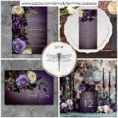 Dark Moody Lila Lavender Floral Modern QR Code RSVP Karte