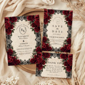Dark Romance Crimson Floral Wedding Einladung