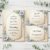 Decorative Floral Frame with Pearls Menu Menükarte (Personalisiere diese Kollektion eines unabhängigen Creators.)