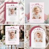 Blush Pink Red Bow Girl 1st Birthday Arch Photo Einladung