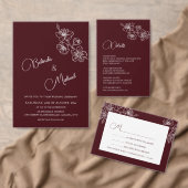 Burgundy White Floral Line Art RSVP (Personalisiere diese Kollektion eines unabhängigen Creators.)