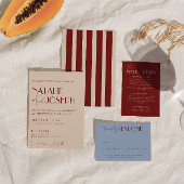 Deep Red Blue Whimsical Modern Photo Wedding Einladung