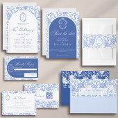 Soft Blue Floral Chinoiserie Monogram Wedding Dankeskarte