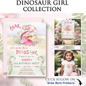 Dinosaur Girl Pink Pastel Niedlich Floral 1. Gebur Einladung
