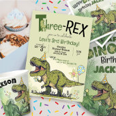 Cute TRex Dinosaur Three-Rex 3rd Birthday Party Dankeskarte