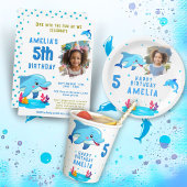 Niedliche Delphintiere zum Geburtstag Runder Aufkleber