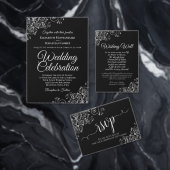 Elegantes Lacy Silver auf klassischem Schwarz-Brau Einladung (Personalisiere diese Kollektion eines unabhängigen Creators.)