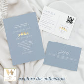 Dusty Blue Monogram QR Wedding All In One Einladung