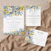 Elegant Dusty Blue Yellow Wildblumen Boho Wedding Weinetikett (Personalisiere diese Kollektion eines unabhängigen Creators.)