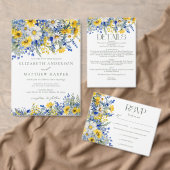 Elegante Blue Yellow Wildblumen QR Code Hochzeit RSVP Karte (Personalisiere diese Kollektion eines unabhängigen Creators.)