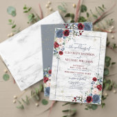 Dusty Blue Burgundy Blush Gold Floral Wedding All In One Einladung (Personalisieren Sie die Kollektion dieses unabhängigen Creators. Test)
