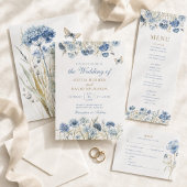 Boho Chic French Blue Wildblumen Hochzeit Einladung