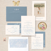 Elegant Dusty Blue Chinoiserie Blumenzwiebelblume Einladung